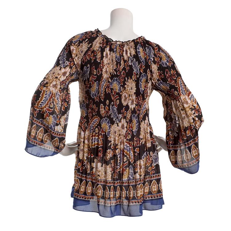 Plus Size Floral & Ivy 3/4 Sleeve Floral Paisley Pleater Blouse