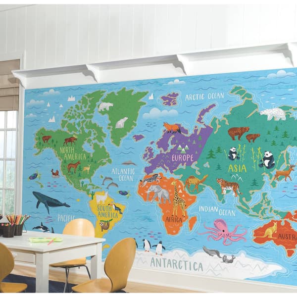 RoomMates® Blue & Green World Map Wall Mural