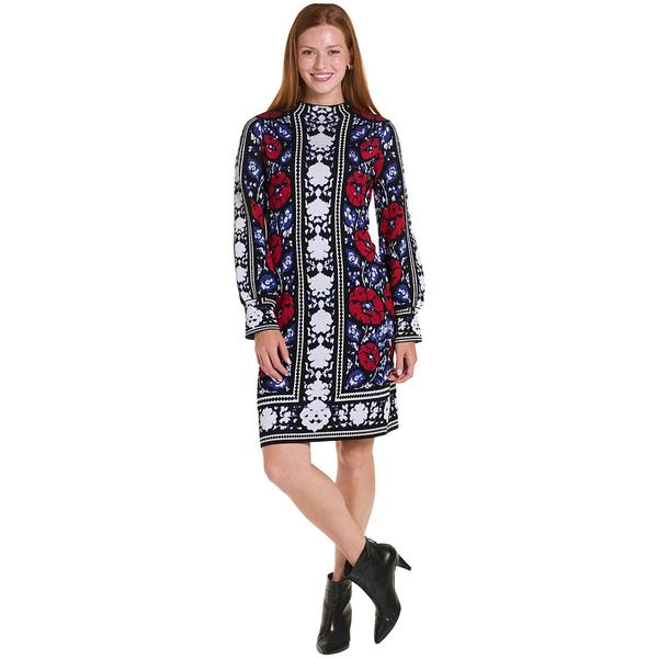 Womens Nina Leonard Long Sleeve Pattern Sweater Dress - image 