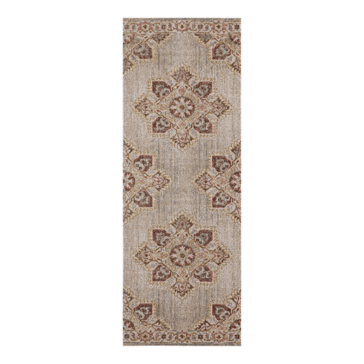 HomeRoots Beige, Rust & Teal Stain Resistant Medallion Runner