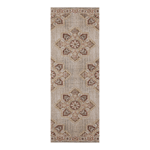 HomeRoots Beige, Rust & Teal Stain Resistant Medallion Runner
