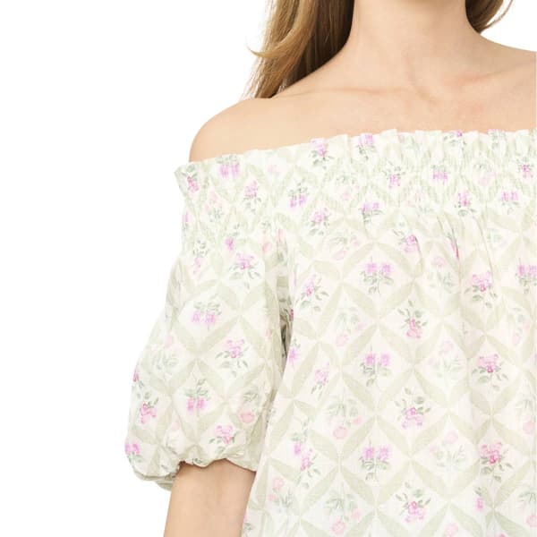 Womens Cece Off the Shoulder Bubble Sleeve Floral Diamond Blouse