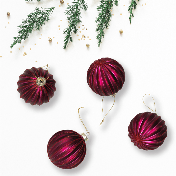 Northlight 4ct. Maroon Ribbed Glass Ball Christmas Ornaments