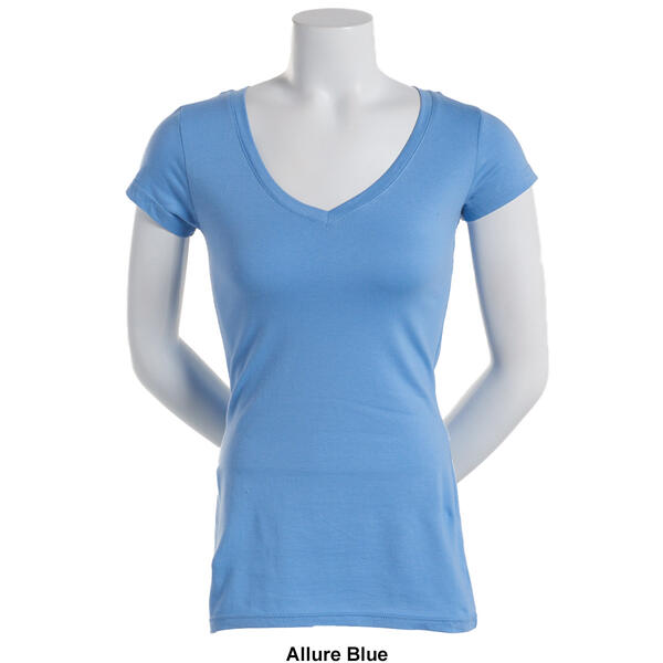 Juniors Aveto Short Sleeve V-Neck Soft Stretch Knit Solid Top