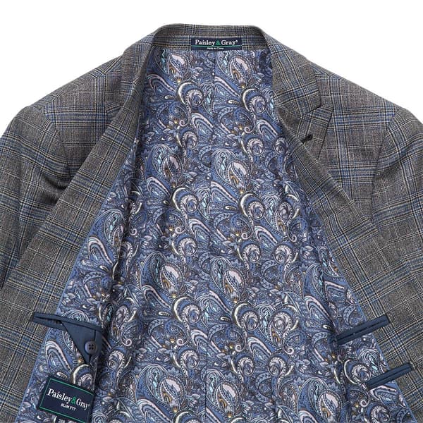 Mens Paisley & Gray Plaid Peak Jacket - Blue Black