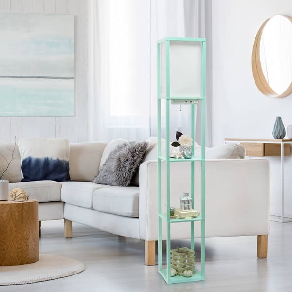 Simple Designs Floor Lamp Organizer Storage Shelf w/2 USB Ports