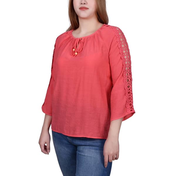 Womens NY Collection 3/4 Lace Sleeve Solid Blouse - image 