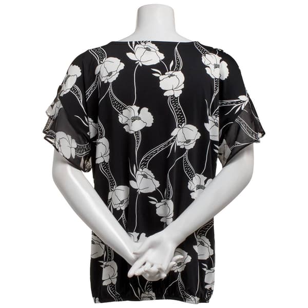 Womens Sara Michelle Flutter Sleeve Cold Shoulder Floral Blouse