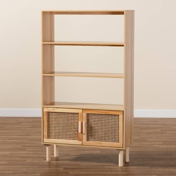 Baxton Studio Faulkne Natural Brown Wood 2-Door Bookcase