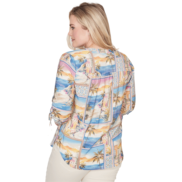 Petite Alfred Dunner Beachcomber Postcard Tie Sleeve Blouse