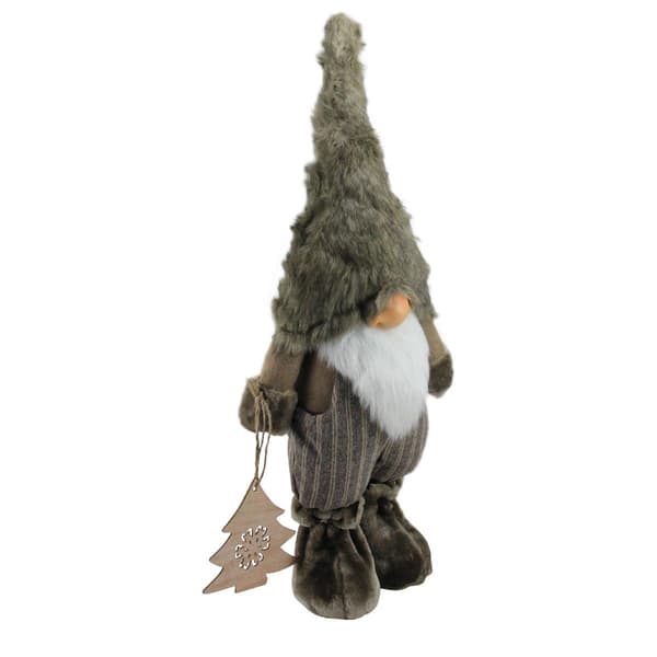 Northlight Woodland Gnome Holding a Wooden Tree Christmas Figure