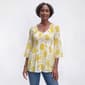 Womens Floral & Ivy 3/4 Sleeve V-Neck Sunflower Pleater Blouse - image 1
