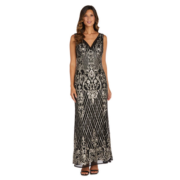 Womens R&amp;M Richards Sleeveless Sequined V-Neck Maxi Gown - image 