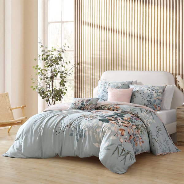 Bebejan&#40;R&#41; Peach Leaves on Sage Cotton 5pc Reversible Comforter Set - image 