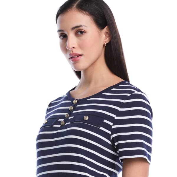 Womens Rafaella® Short Sleeve Button Detail Stripe Blouse