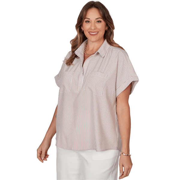 Plus Size Hearts of Palm Cool & Collected Stripe Woven Blouse