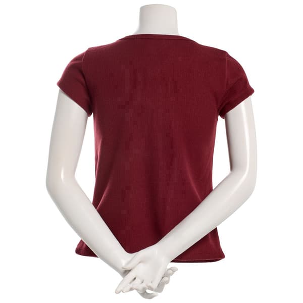 Juniors Madden Girl Cap Sleeve Plush Waffle Henley Top - Tawny