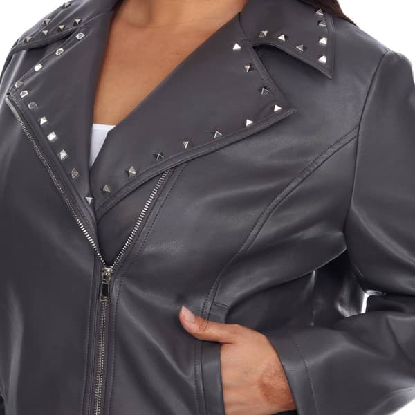 Plus Size White Mark Faux Leather Motorcycle Jacket