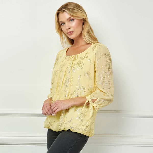 Womens Sara Michelle 3/4 Tie Sleeve Bubble Hem Floral Foil Blouse
