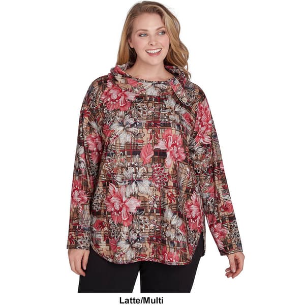 Plus Size Ruby Rd. Cozy Season Floral Plaid Cowl Neck Sweater