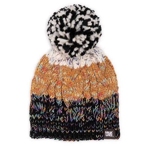 Womens Muk Luks Color Block Stripe Cable Knit Beanie - image 