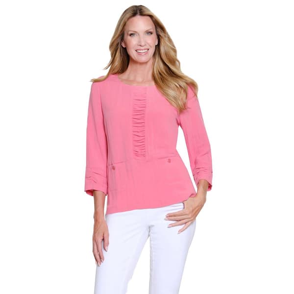 Womens Multiples 3/4 Shirred Sleeve Pleated Placket Crinkle Blou - image 