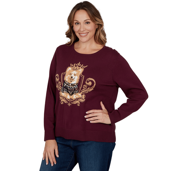 Plus Size Ruby Rd. English Countryside Queen Corgi Dog Sweater
