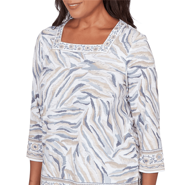 Petite Alfred Dunner Comfort & Joy Square Neck Abstract Blouse