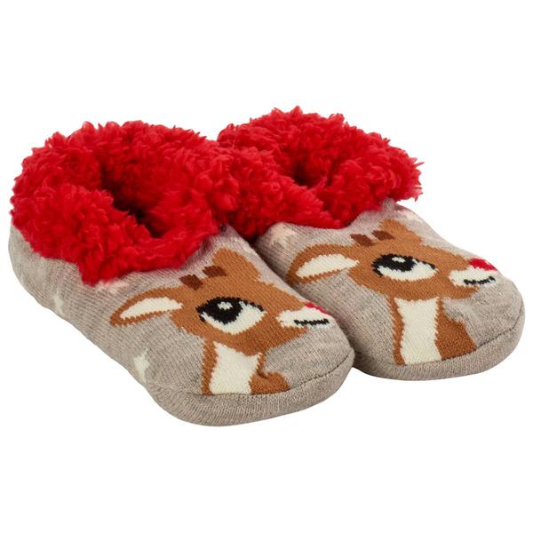 Womens Fuzzy Babba Rudolph Reindeer Teddy Fur Slipper Socks - image 