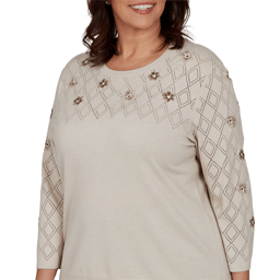 Plus Size Alfred Dunner Regent Street Floral Pointelle Sweater