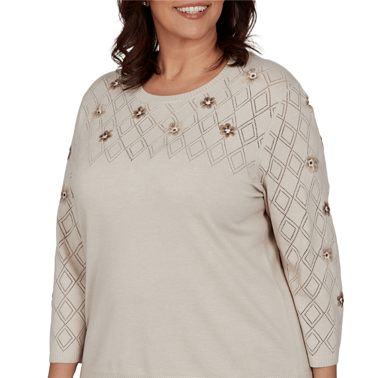 Plus Size Alfred Dunner Regent Street Floral Pointelle Sweater