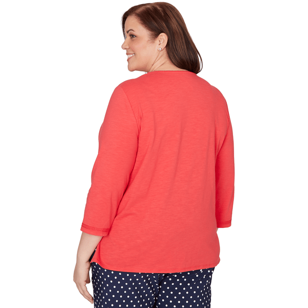 Plus Size Alfred Dunner Port Side 3/4 Sleeve Embroidery Blouse