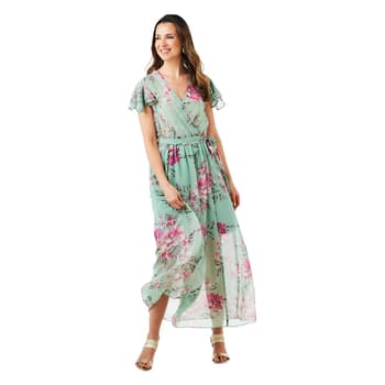 Womens Luxology Flutter Sleeve Floral Chiffon Maxi Dress - Boscov's