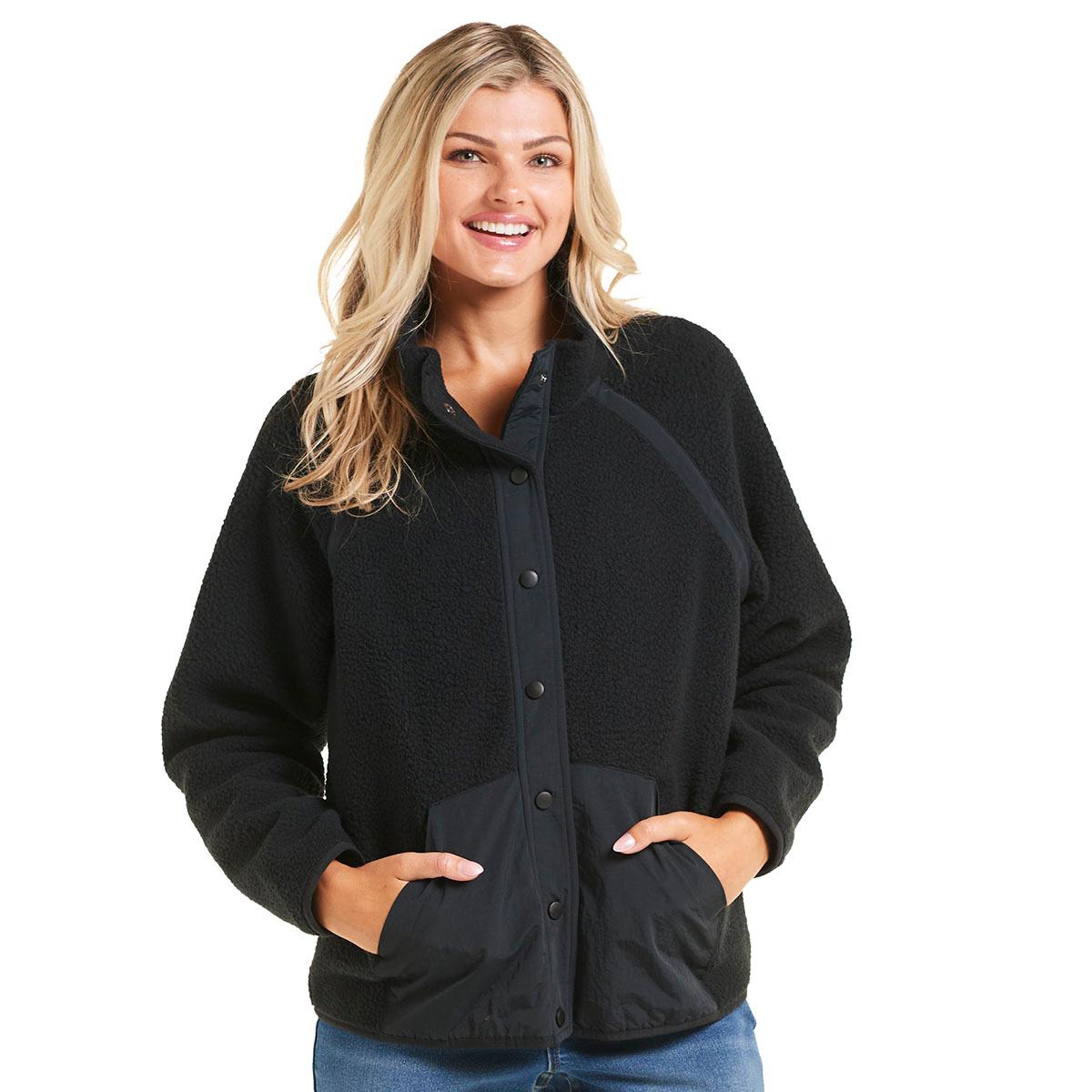 Womens Remi James Long Sleeve Solid Snap Fleece Jacket