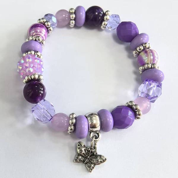 Beautiful Blessings Purple Stretch Bracelet w/ Butterfly Charm - image 