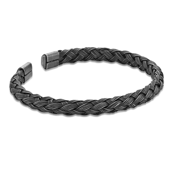 Mens Lynx Antique Black Finish Braided Cuff Bangle Bracelet