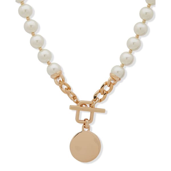 Anne Klein Da Vinci Gold-Tone White Pearl Toggle Collar Necklace - image 