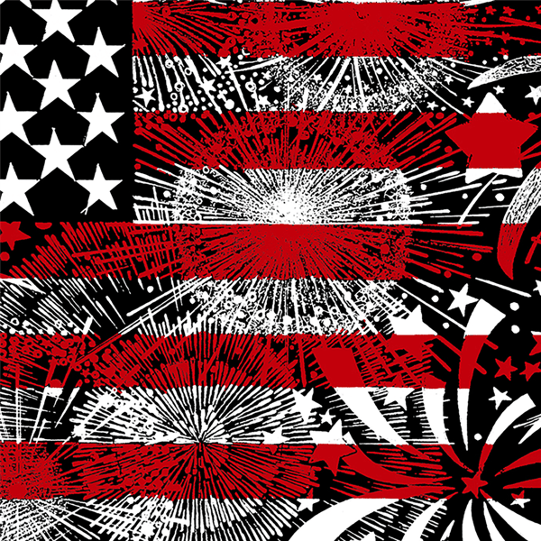 Womens LA Pop Art Fireworks American Flag Word Art V-Neck T-Shirt