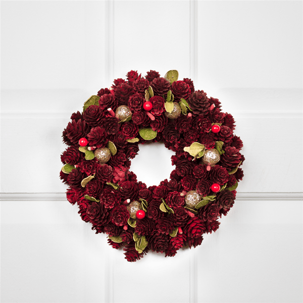 Northlight 9.5in. Red & Gold Pinecone & Ornament Christmas Wreath - image 