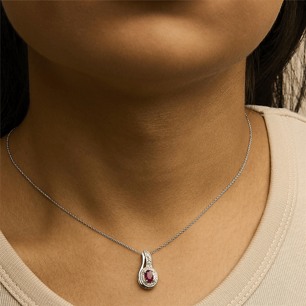 Haus of Brilliance Ruby &Diamond Accent Milgrain Pendant Necklace