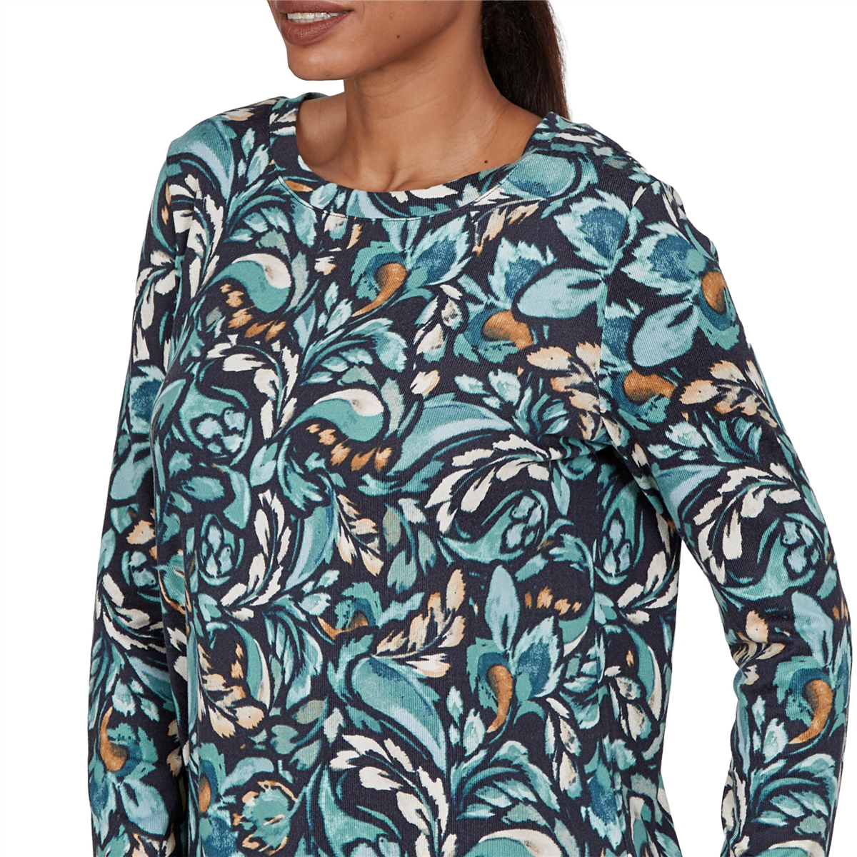 Petite Ruby Rd. Mythical Long Sleeve Abstract Swirl Blouse
