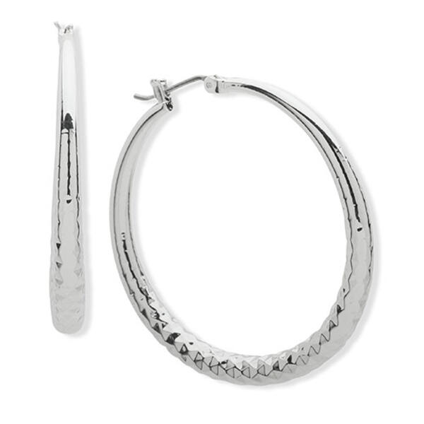 Nine West Ring It On Silver-Tone Textured Hoop Earrings - image 