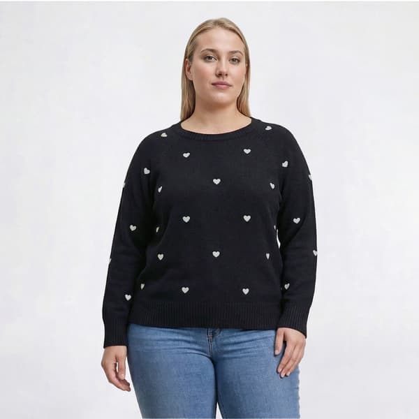 Plus Size Zac & Rachel Long Sleeve Mini Hearts Embroidery Sweater
