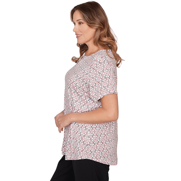 Plus Size Emaline Key Items Short Sleeve Medallion Lace Neck Tee