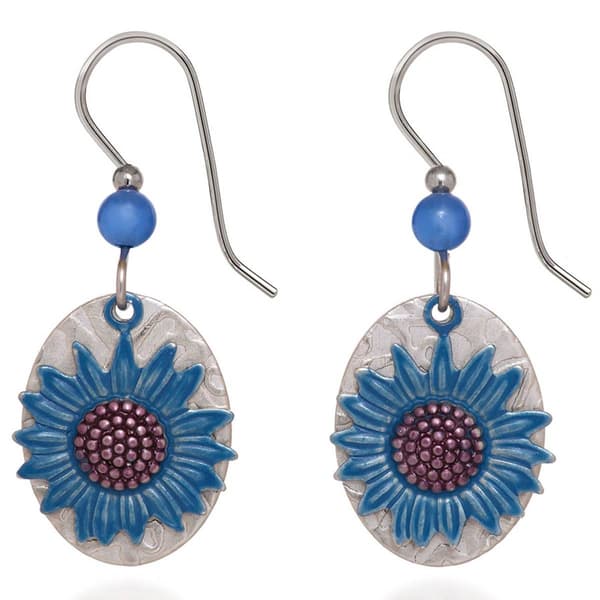 Silver Forest Silver-Tone Cornflower Oval  Earrings - image 