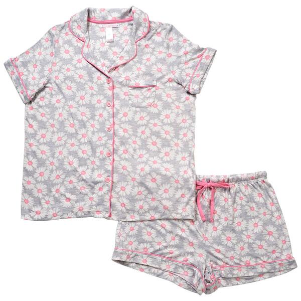 Juniors Pillow Talk Short Sleeve Daisy Shorty Soft Pajama Set - image 