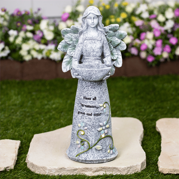 Northlight LED Solar Lighted Bless All Creatures Garden Birdbath