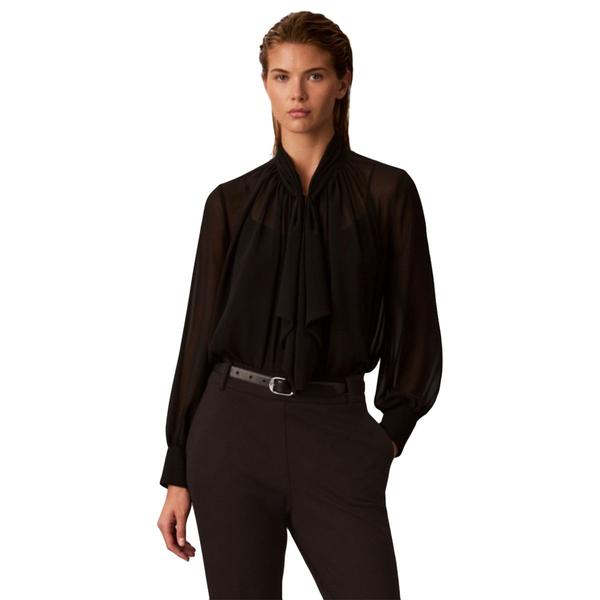 Womens Calvin Klein Long Sleeve Ruffle Neck Sheer Blouse