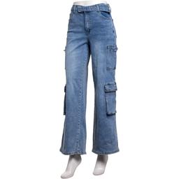Juniors No Comment Belted Mid Rise Wide Leg Cargo Pants