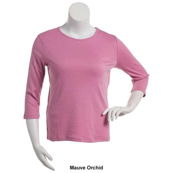 Plus Size Hasting & Smith 3/4 Sleeve Solid Open Crew Neck Tee